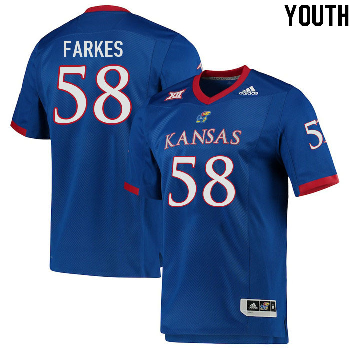Youth #58 Kael Farkes Kansas Jayhawks College Football Jerseys Stitched Sale-Royal